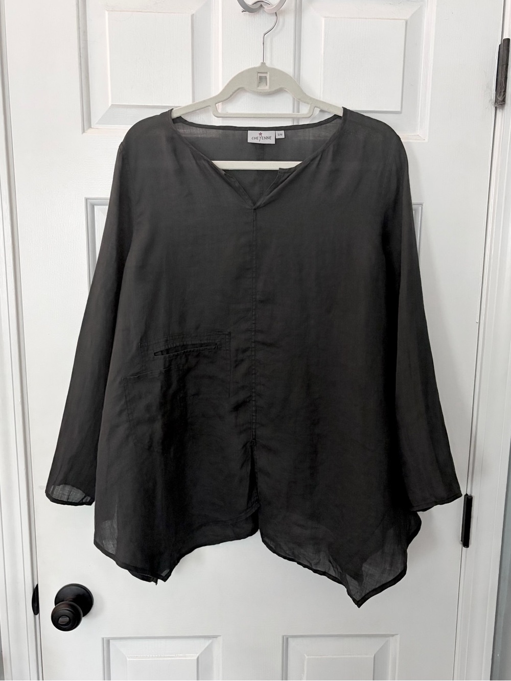 Cheyenne Black Linen Handkerchief Pocket Tunic Top Lagenlook Size S/M